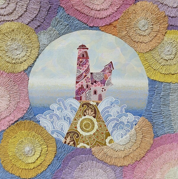 향하여(3) 45.5 x 45.5 cmMixed media on wood panel